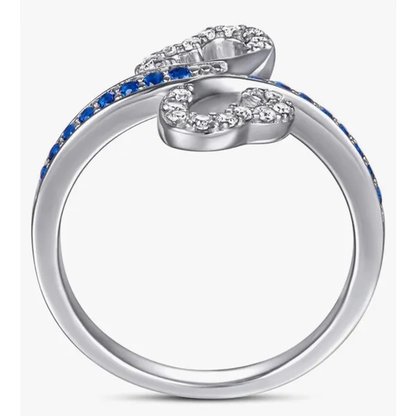 White Gold Plated Double Heart Lab Sapphire Ring Size‎ 7 - Image 12