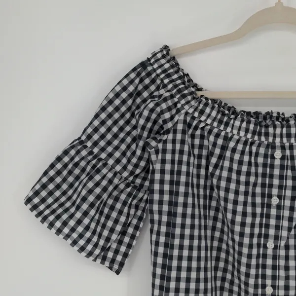 Abercrombie & Fitch Top Women’s S Black White Gingham Off Shoulder Bell Sleeve - Image 5