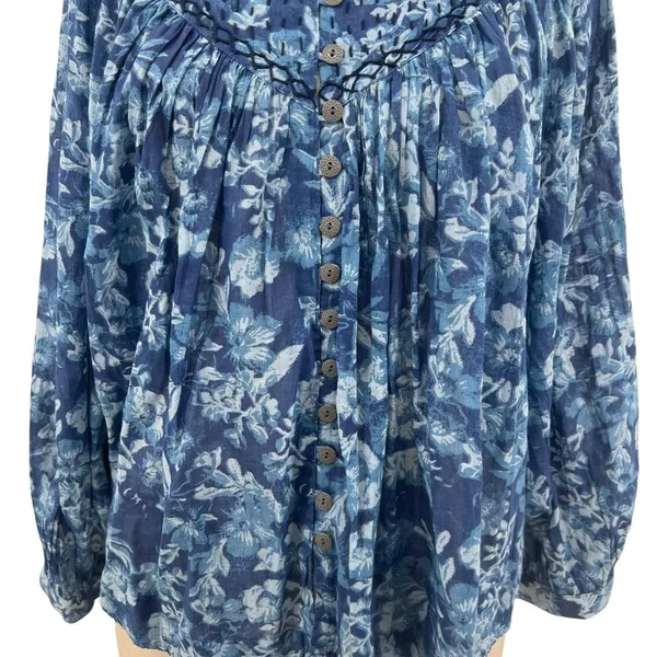 Free People Cool Meadow Printed Top Denim Combo‎ Blue Floral Size XS - Image 6