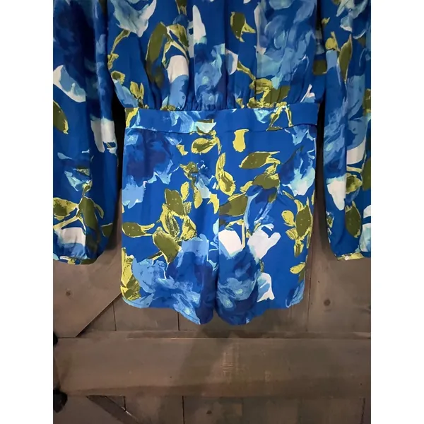 Lulus Sweetest Song Blue Floral Print Backless Long Sleeve‎ Romper Small Cottage - Image 4
