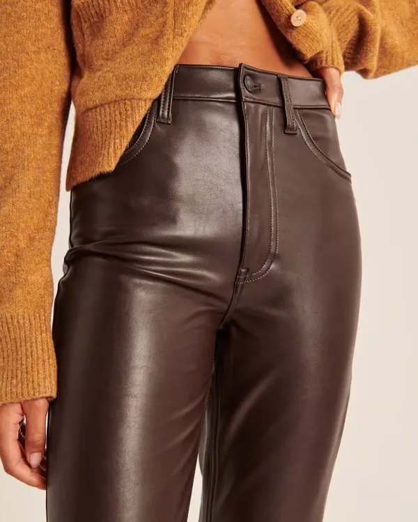 Abercrombie & Fitch The 90s Straight Ultra High Rise Brown Leather - Image 4