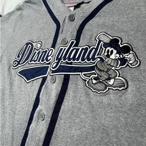 Disney Disneyland 55th Anniversary Mickey Mouse Baseball Jersey Gray Navy Small - Image 6