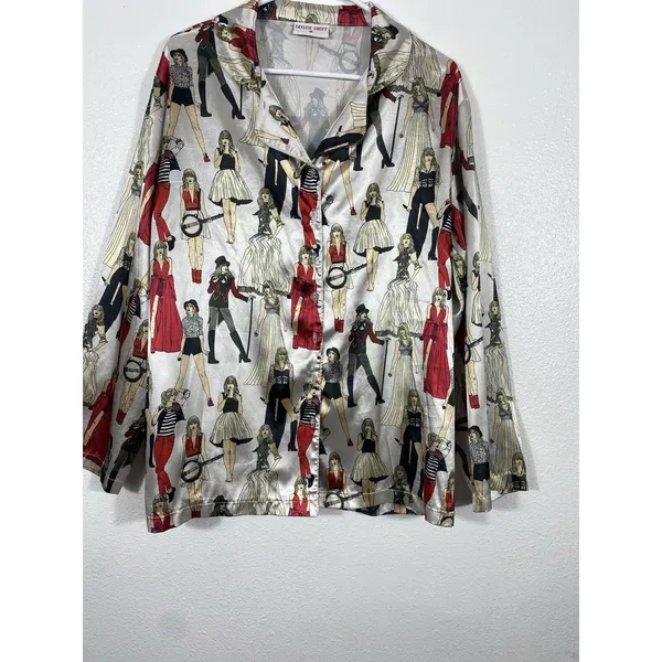 Taylor Swift Pajama Shirt Size M Multicolored AOP Red Taylor's Version Eras - Image 2