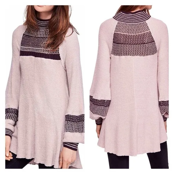 Free People Snow Day Thermal Mock Neck Top Women's Size M‎ Waffle Knit - Image 2