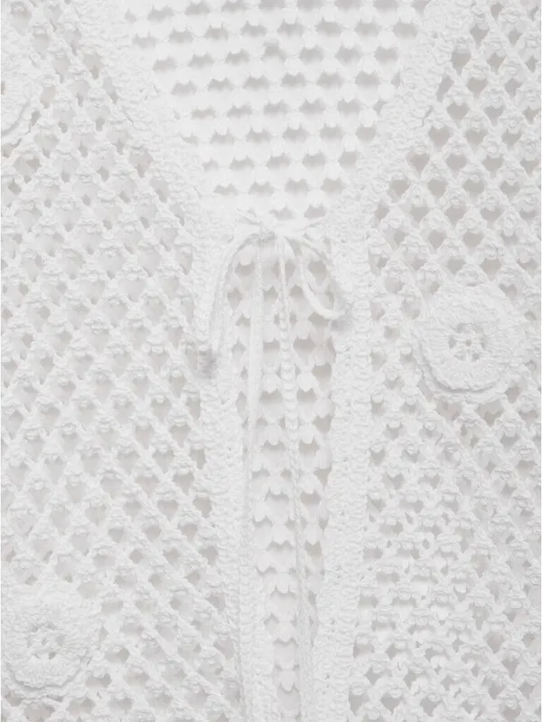 Mango Crochet Cardigan with Bow Closure NWT White L - Image 5