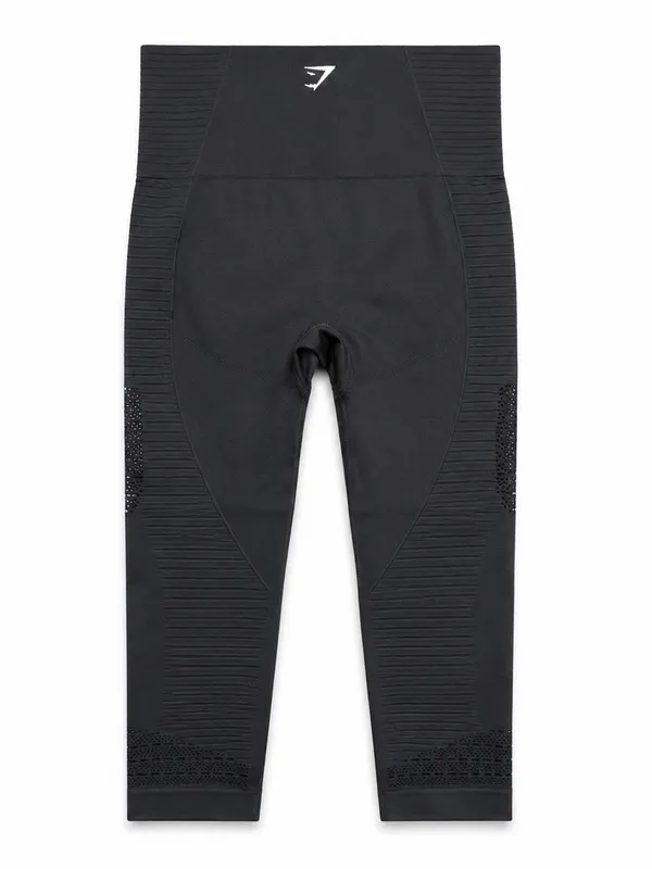 Gymshark Energy Seamless Cropped Leggings Black High Waisted Eyelet Women XS - Image 2