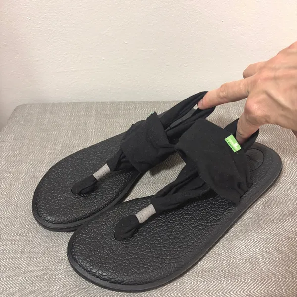 Sanuk Yoga Mat‎ Sling 2 Sandals Women 8 Black Fabric Wrap Comfort Flip Flop Boho - Image 2