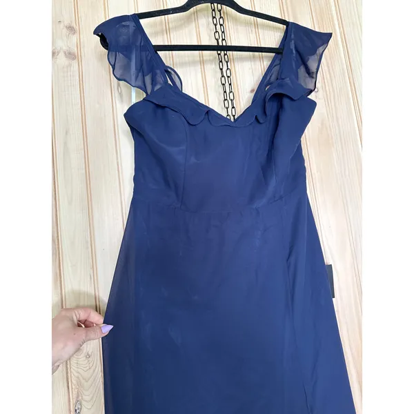 NWT Lulus Lulus Sweetest Entrance Navy Blue Ruffled Tie-Back Maxi Dress Gala L - Image 4