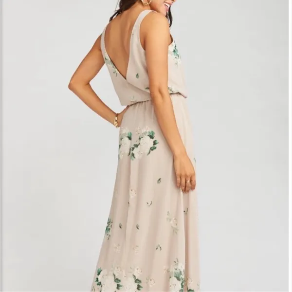 Show Me Your MuMu Kendall Maxi Dress Size XL Cream Green Floral Chiffon Low Back - Image 5