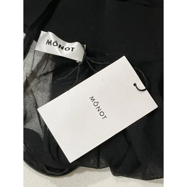 MONOT Contrasting Bands Mini Dress in Black 2 New Womens Sheer Panel Long Sleeve - Image 8