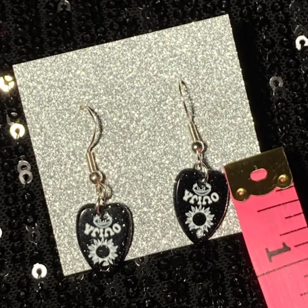 Sterling Silver Spooky Season Ouija Board Necklace 925 Planchette Earrings emo - Image 3