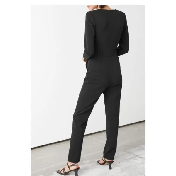 &‎ Other Stories Black Jumpsuit W Retro Triangle Diamond Studded Buttons Size 0 - Image 9