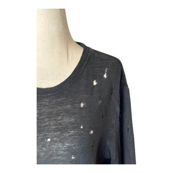 IRO Shirt Women‎ XS Black Linen Marvina Distressed Long Sleeve Tee Grunge Punk - Image 7