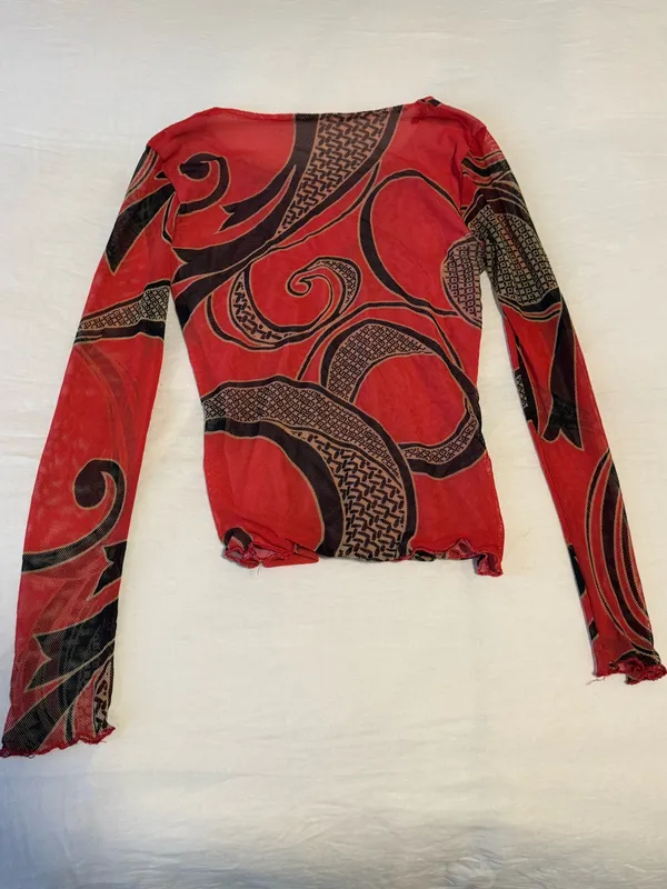 Vintage Red Mesh Long Sleeved Top - Image 2