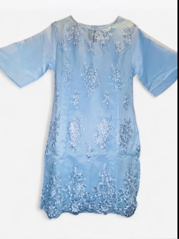 Baby Blue Floral Embroidered Midi Dress XL NWOT Elegant WeddingGuest Formal Chic - Image 2