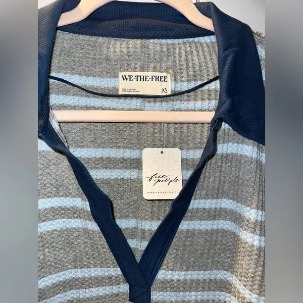 Free People Striped Travis Polo Shirt - Long Sleeve (gray combo) - Image 7