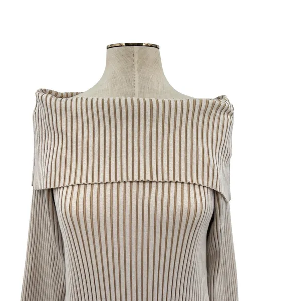 Anthropologie Off-The-Shoulder Sweater Midi Dress Cream‎ Beige Tan Size XL - Image 4