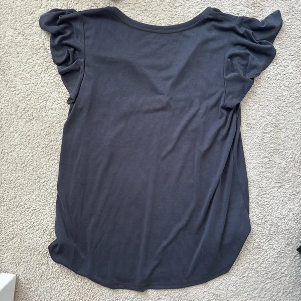 LOFT Gray Flutter Sleeve Blouse with Ruffled Details - Image 3