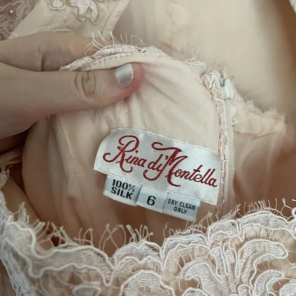 Rina Di Montella silk vtg sz 6 pastel‎ cream prom dress padded shoulder jacket - Image 3