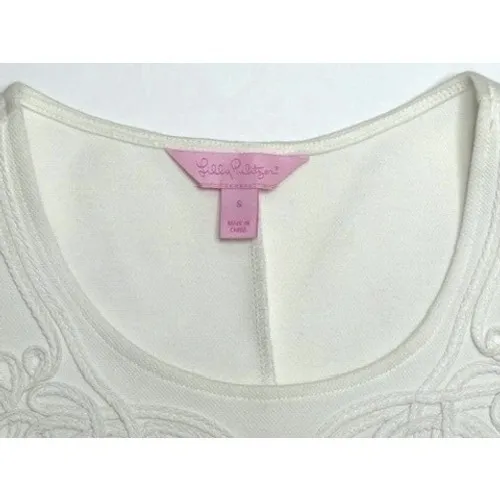 Lilly Pulitzer Foster‎ Pique Textured Cotton Shift Dress SMALL White Embroidered - Image 5