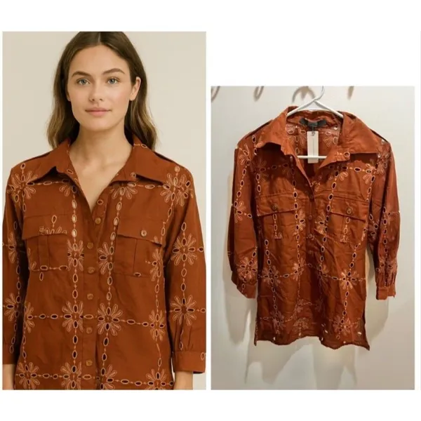 Anthropologie NWT Eva Franco Women Small Josie Eyelet Shirt Western Cowgirl Boho - Image 2