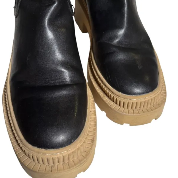 MNG mango Boots Womens 5.5‎ Black Tan Chunky Sole Pull On Platform Chelsea Style - Image 5