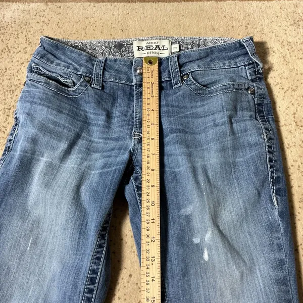 Ariat REAL Straight Icon Jeans Womens 29R Blue Rainstorm Western Denim Mid Rise - Image 6