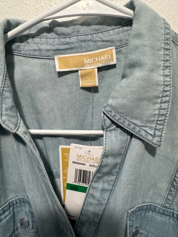 Michael Kors Light Blue Denim Maxi Shirt Dress with Tie Waist - Image 3