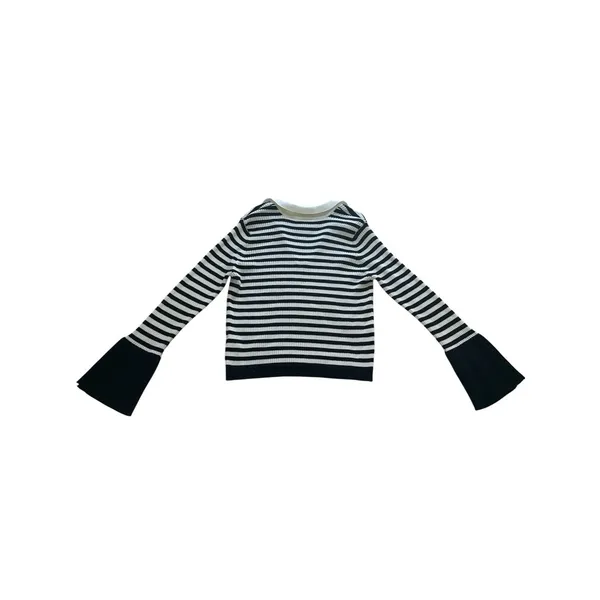 Maeve Anthropologie Collared Sweater XL Black White Striped‎ Gold Button Cuffs - Image 7