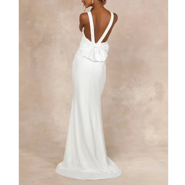 NEW Lulus Romantic Glow White Backless Pearl Bow Wedding Gown Maxi Dress XL - Image 7