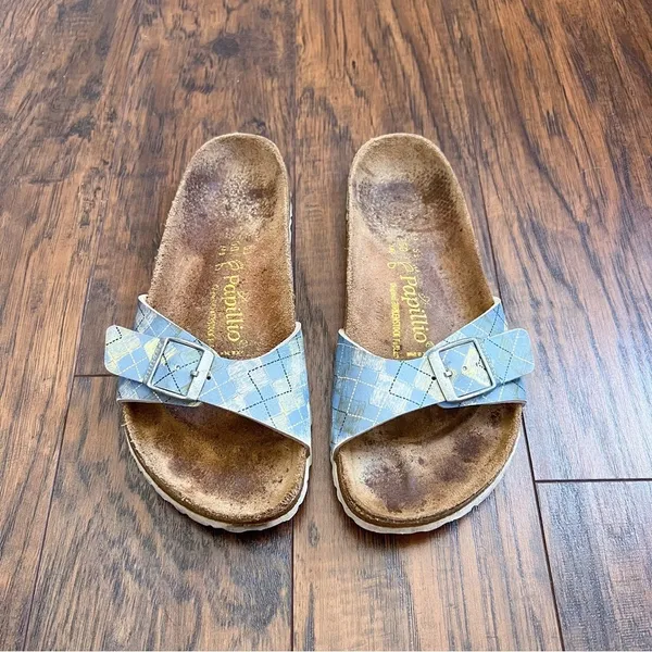 Birkenstock • Papillio Madrid Birko-Flor sandals slides blue argyle plaid - Image 2