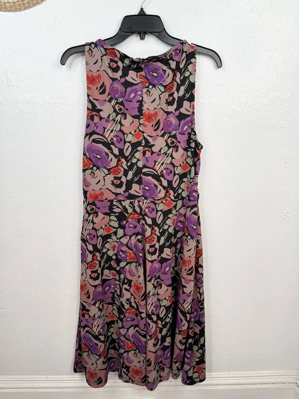Lauren Ralph Lauren Dress Size 12 Black Floral Fit & Flare V-Neck Sleeveless - Image 2