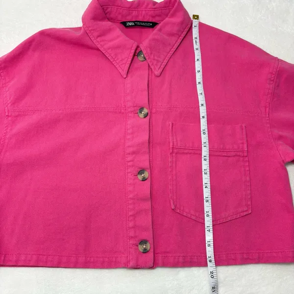 ZARA CROPPED COTTON Pink Jacket‎ /Over shirt Size M - Image 11