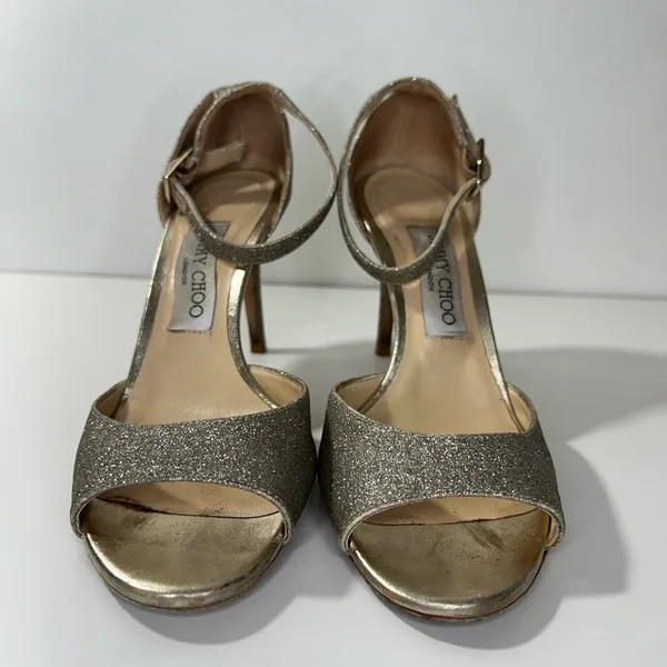 Jimmy Choo Annie D'Orsay Ankle-Strap Glitter Sandals Heels - Image 6