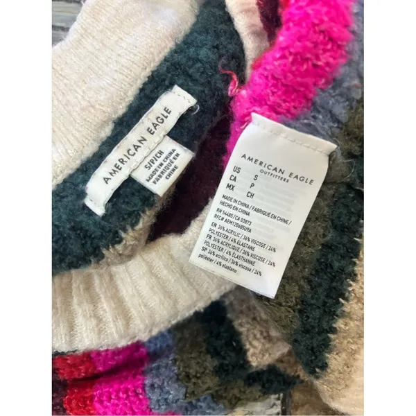 American Eagle Multi Color Striped Crop Sweater Women’s Small Boho Casual Chunky - Image 3