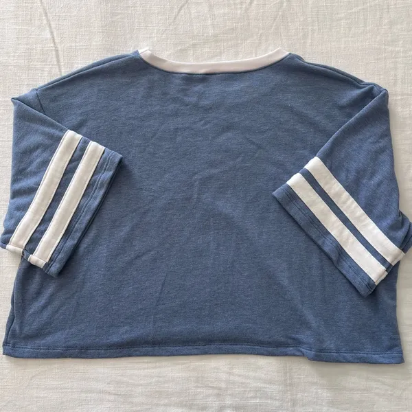 Altar'd State Revival Vintage Americana Varsity Striped Blue Crop Top Short Sleeve Size S - Image 3