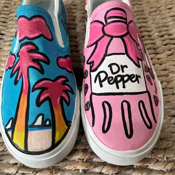 Hand painted shoes slip on‎ Size 8 Dr. Pepper Vacation Watermelon Waves Bags - Image 3