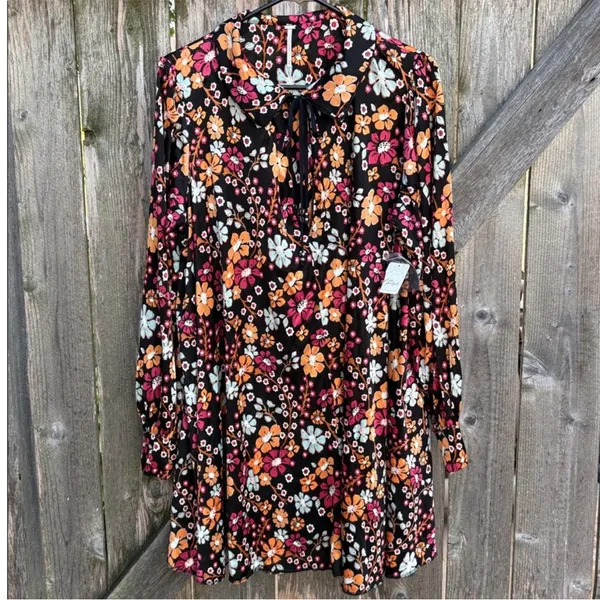 NWT Free People Daisy Jane Black Floral Swing Dress Generous Medium Retail $148 - Image 6
