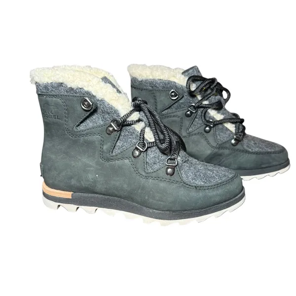 NWT Sorel Women's Winter Boots Grey Wool‎ Waterproof Insulated Cozy Snow Size 6 - Image 4