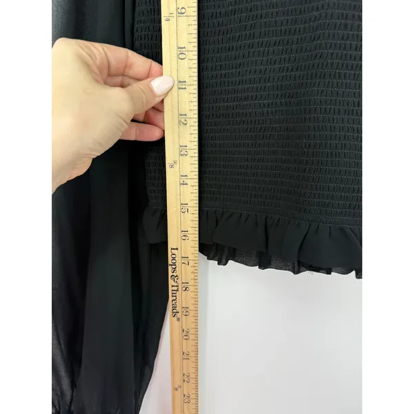Aritzia Wilfred Tempest Blouse Black Smocked Sheer Sleeve Crop Top Size S - Image 12