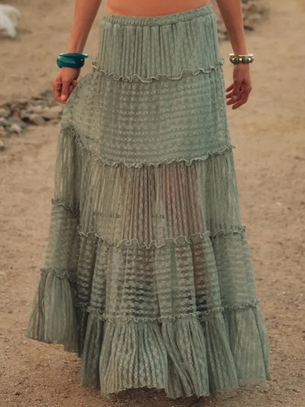 NWT Promesa Striped Lace Tiered Maxi Skirt - Image 3