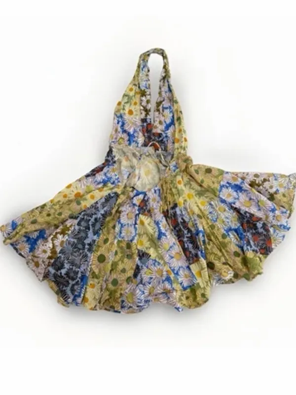 NEW ZARA halter neck short dress Backless patchwork floral Swing MEDIUM - Image 4