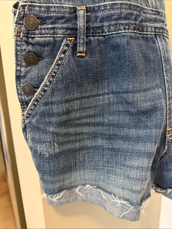 Abercrombie & Fitch Distressed Denim Overall Shorts - Size Small - Image 4