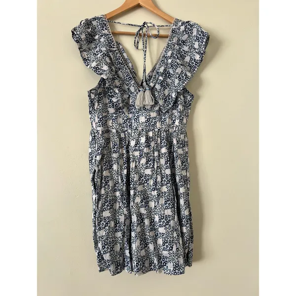 Anthropologie V-neck Plunge Tunic Mini Dress Women’s Small Floral Blue‎ White - Image 9