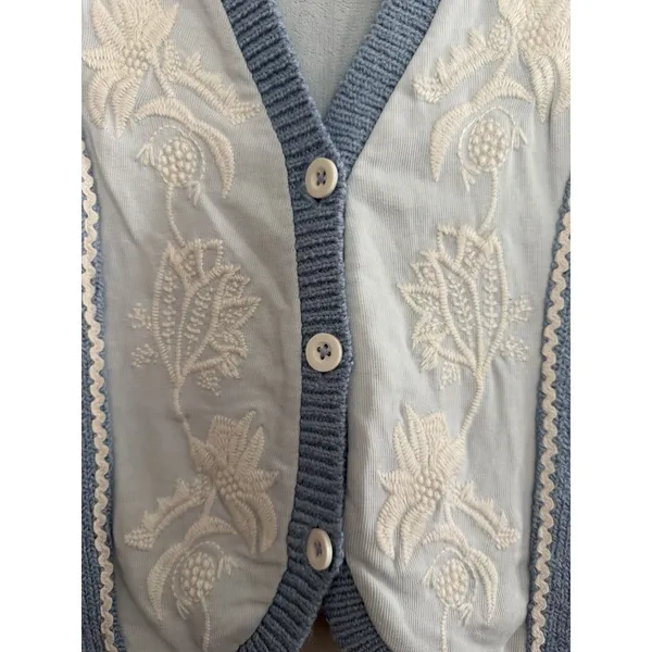 Anthropologie Embroidered Sweater Vest Blue Women's Size Small‎ - Image 8
