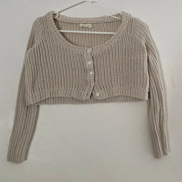 LA Hearts Cropped Knit Cardigan Medium Cream Button Front Boho Sweater - Image 3