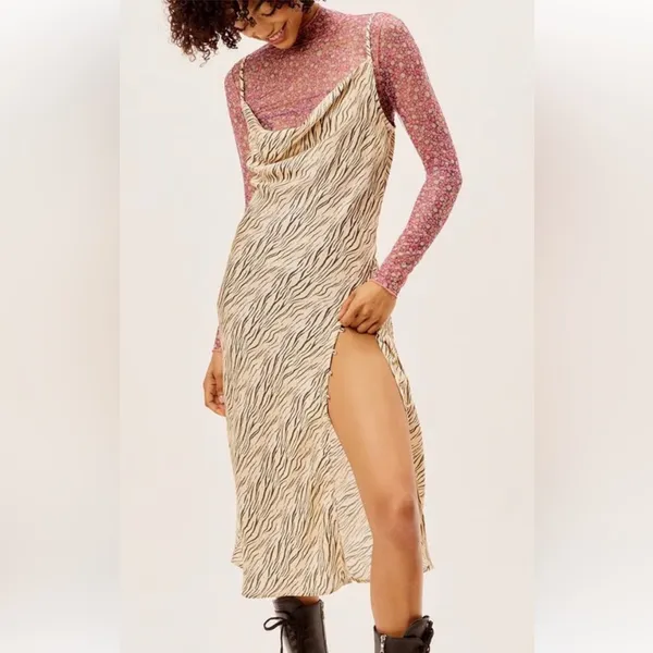 For Love & Lemons Joselyn Slip Midi Dress in Zebra Tiger Print size Small $135 - Image 4