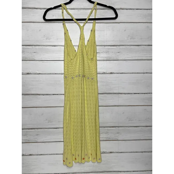 Free People Knit Mini Slip Dress Small Yellow Floral - Image 9