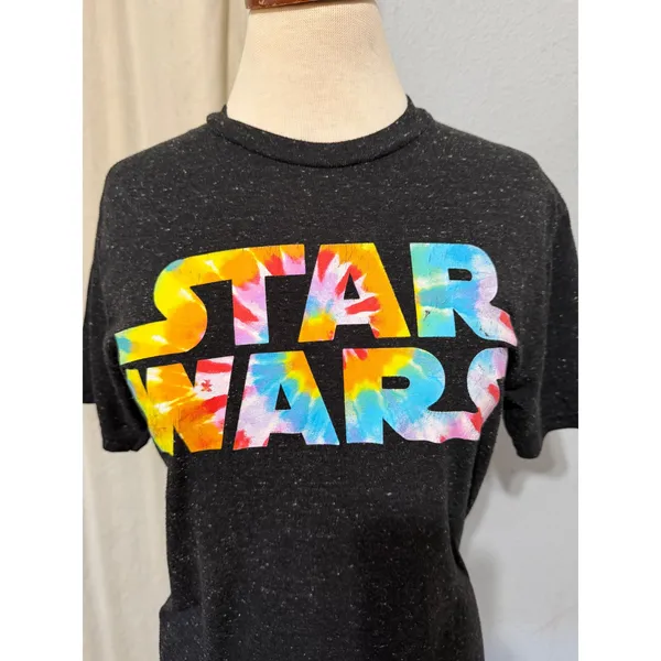 Star Wars Fifth Sun Womens Tee Small Charcoal Heather Rainbow Tie Dye Logo - Image 7