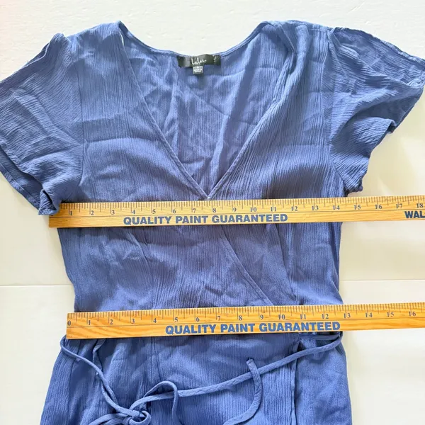 Lulus Heart of Marigold Denim Blue Wrap Flutter Sleeve Travel Maxi Dress Sz S - Image 8